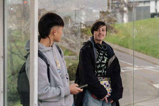 Young people bus stop